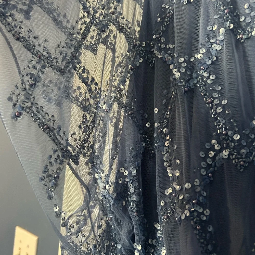 Adrianna Papell Dusty Blue Beaded Maxi Dress - Picture 5 of 8